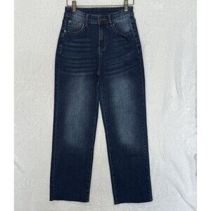 Women’s High Waisted‎ Mom Jeans Size 4 Fashion Jeans Dark Wash Raw Edge